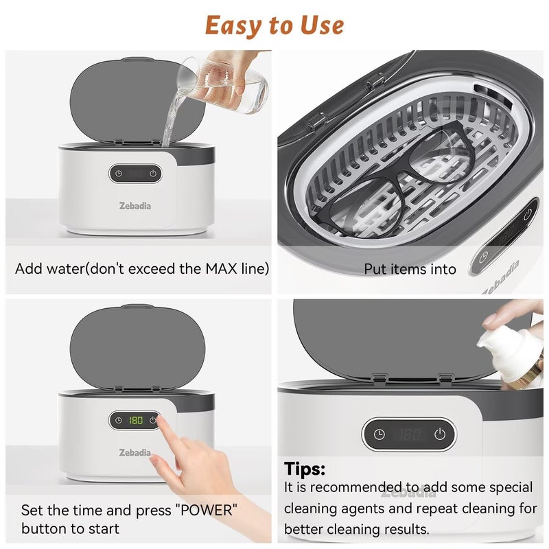 ZEBADIA Ultrasonic Jewelry Cleaning Machine: 600ml Sonic Cleaner with Digital Timer for Eyeglasses, Silver, Rings, Coins, Makeup Brush, Parts - Image 5